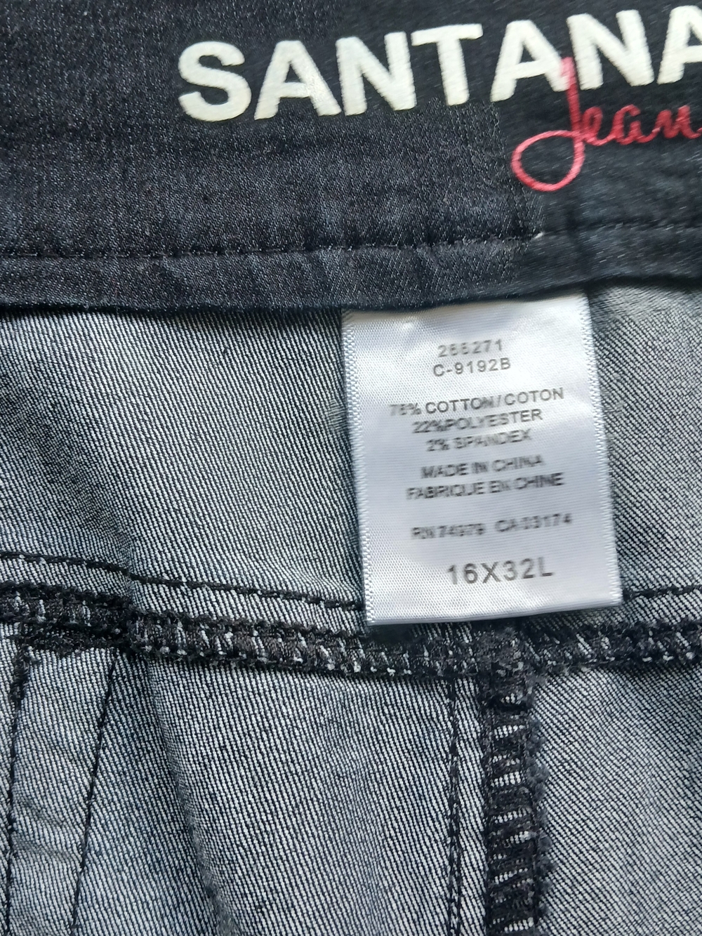 Santana Jeans Pull-On Black Denim Pants Size 16x32L Stretch Straight Leg - Picture 6 of 10